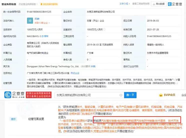 东风关联公司经营新增新能源汽车业务