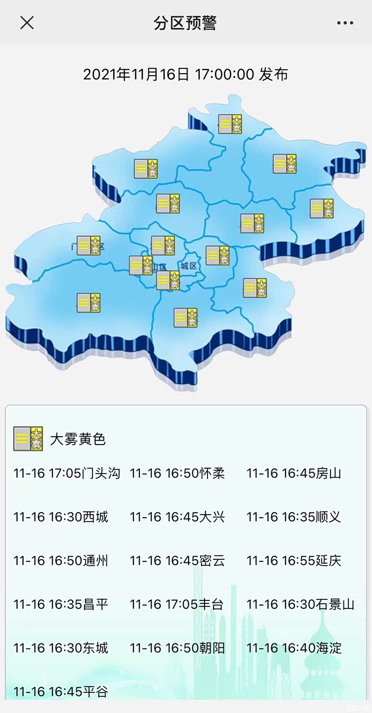 请注意防范 北京发布大雾黄色预警信号