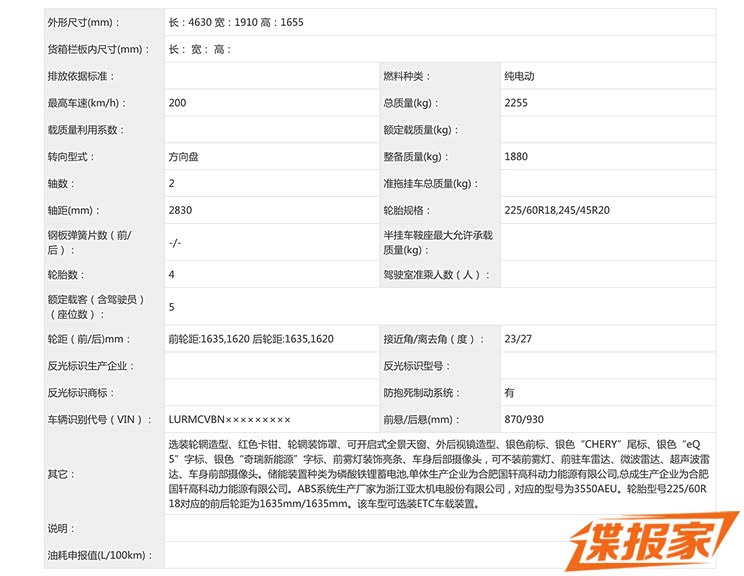 换磷酸铁锂电池 新款奇瑞大蚂蚁申报图
