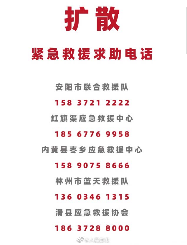 暴雨红色预警 安阳市各地区救援电话