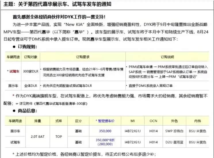 提车35万 疑似全新嘉华暂定提车价曝光