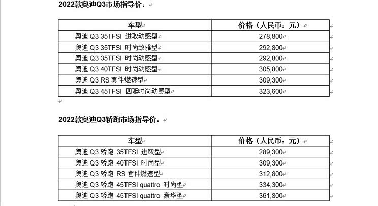 售27.88万起 2022款奥迪Q3/Q3轿跑上市