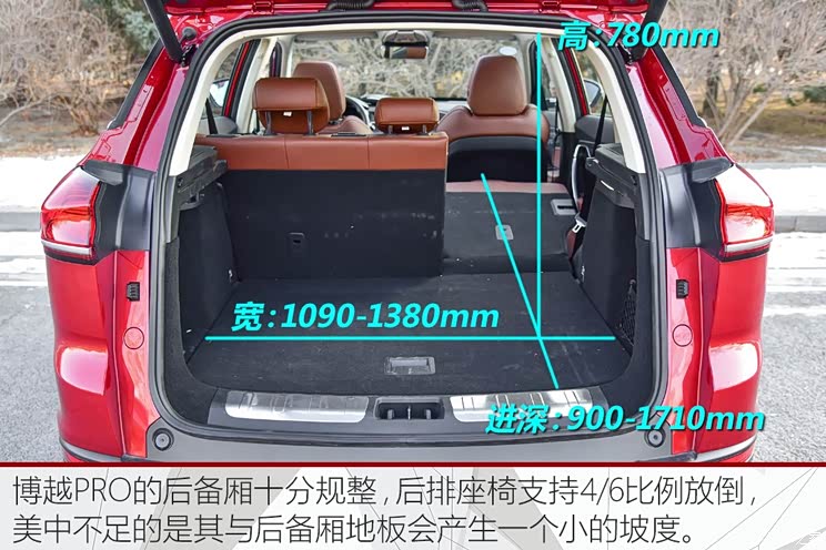 四款车型 后备厢尺寸对比在四款车型中,吉利博越pro后备厢进深为900mm